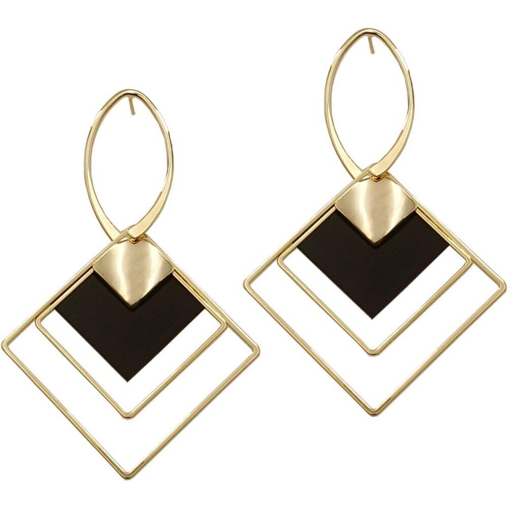 Black Rhombus Plated Dangle Drop Geometric Statement Jewelry for Women Teen